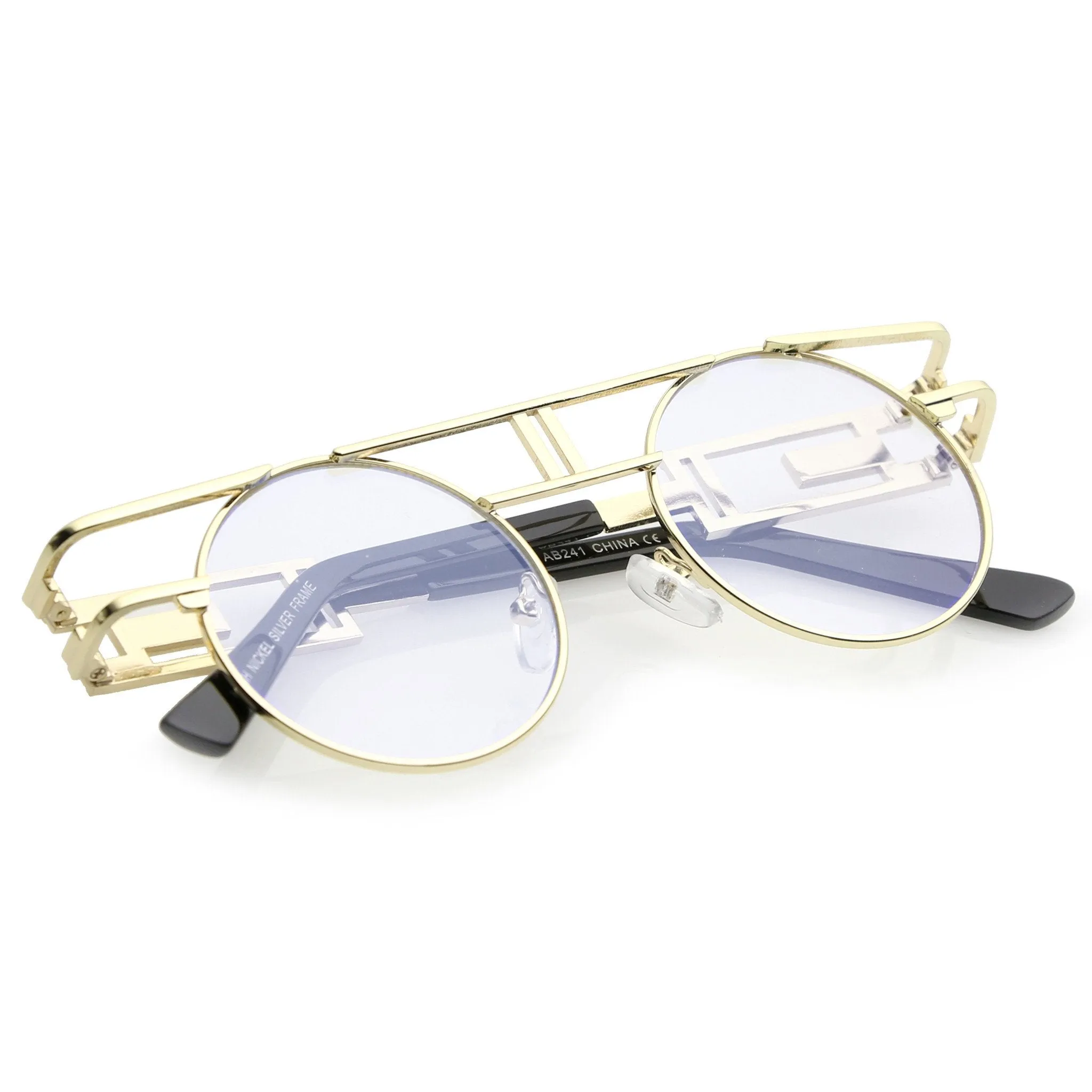 Steampunk Laser Cut Round Round Flat Clear Lens Glasses C089