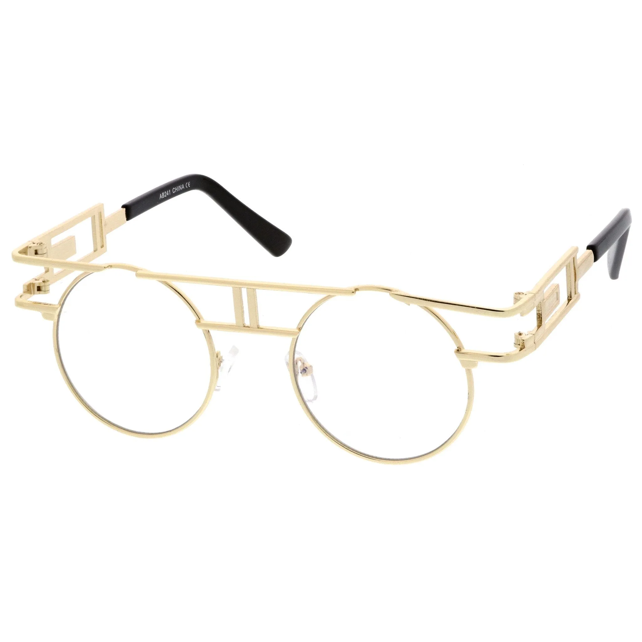 Steampunk Laser Cut Round Round Flat Clear Lens Glasses C089