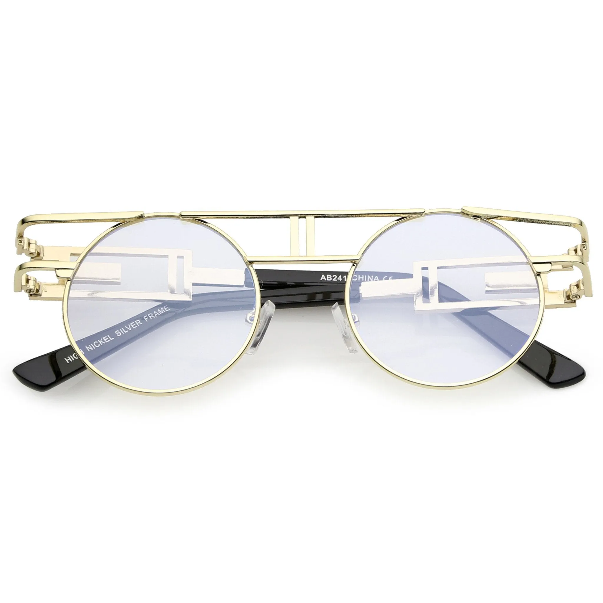 Steampunk Laser Cut Round Round Flat Clear Lens Glasses C089