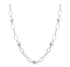 Sterling Silver 8.5-9mm Oval Freshwater Pearl Station Necklace