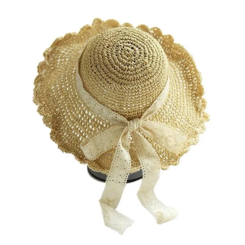 Straw Hat with Bow Tie for Women Girl
