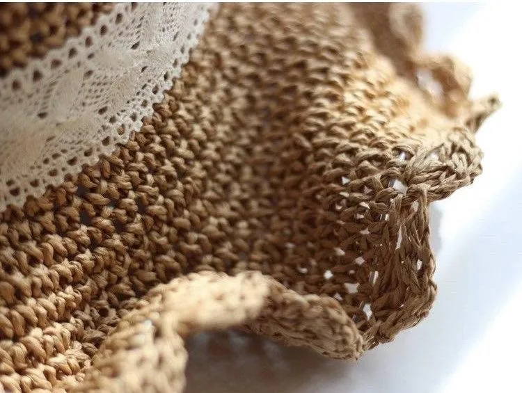 Straw Hat with Bow Tie for Women Girl