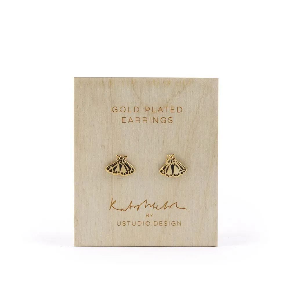 Stud earrings moth shaped in gold by Katy Welsh