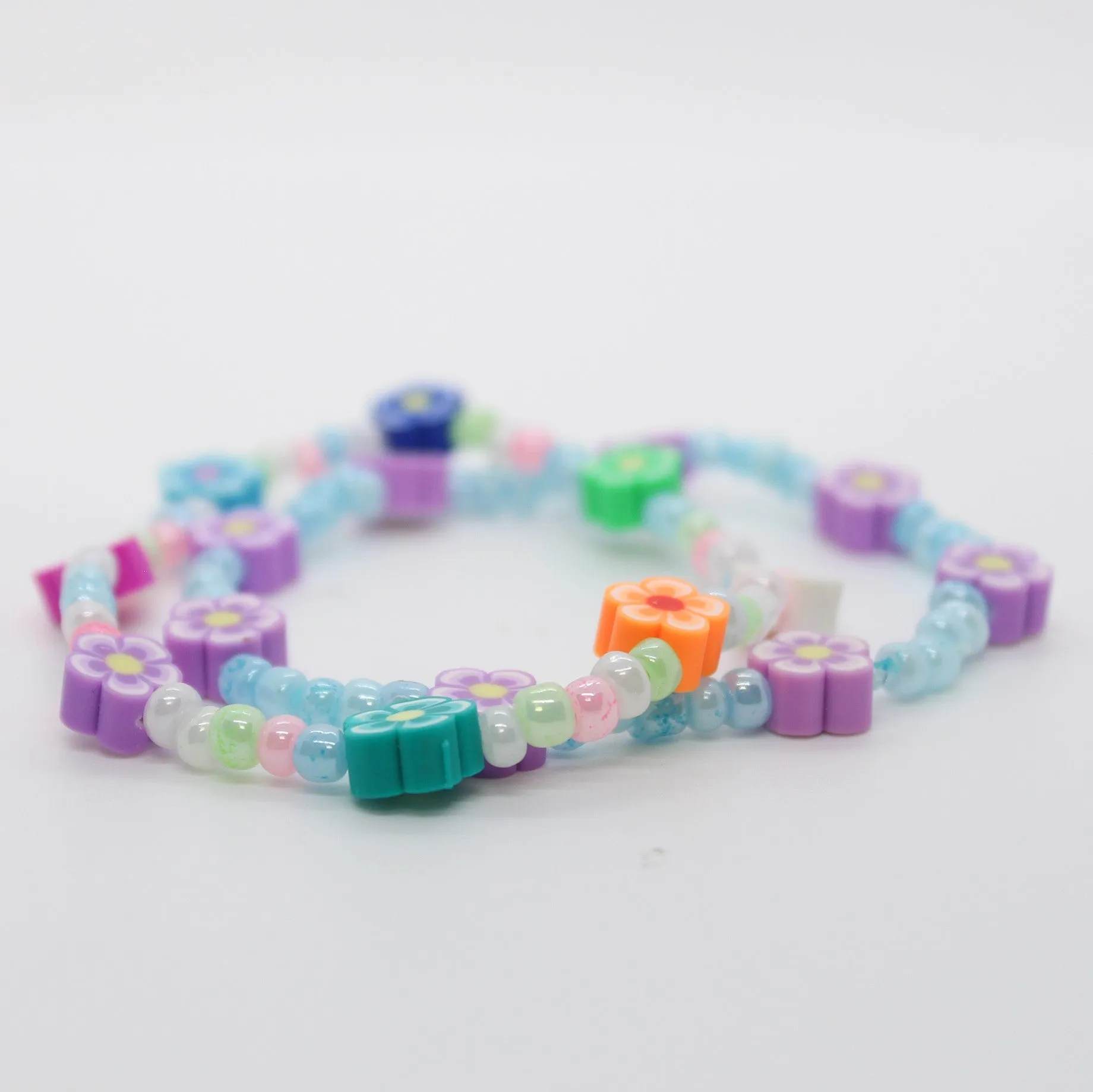 Sunshine Collection, Bracelet, Pale Mixed Colour 4mm Glass Beads with Daisies