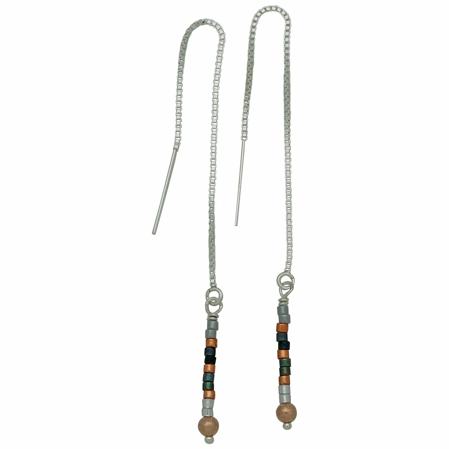 THREAD THRU EARRINGS IN STERLING SILVER AND NEUTRAL DETAILS