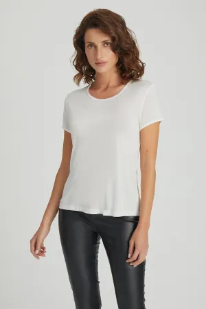 White Marina Silk Blend Round Neck T-Shirt