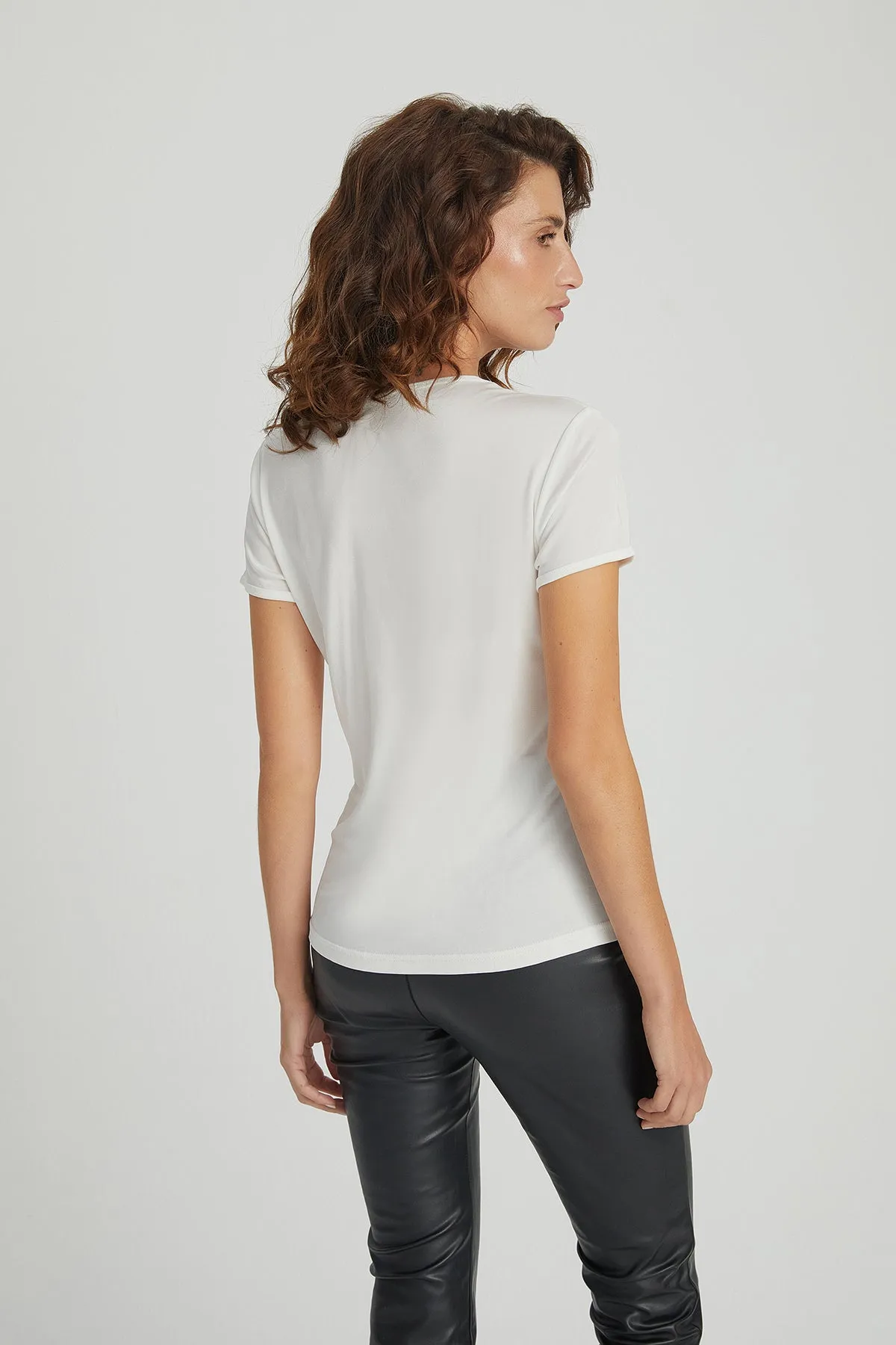 White Marina Silk Blend Round Neck T-Shirt