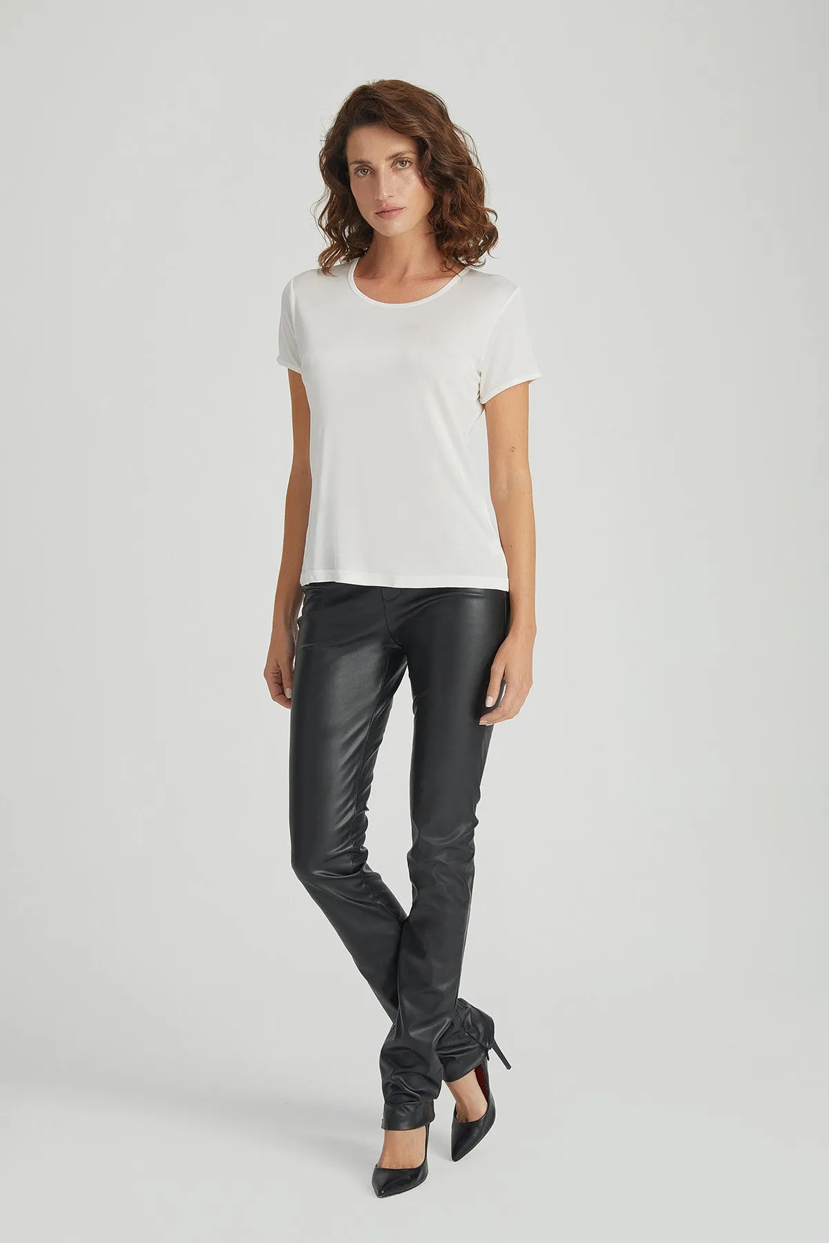 White Marina Silk Blend Round Neck T-Shirt