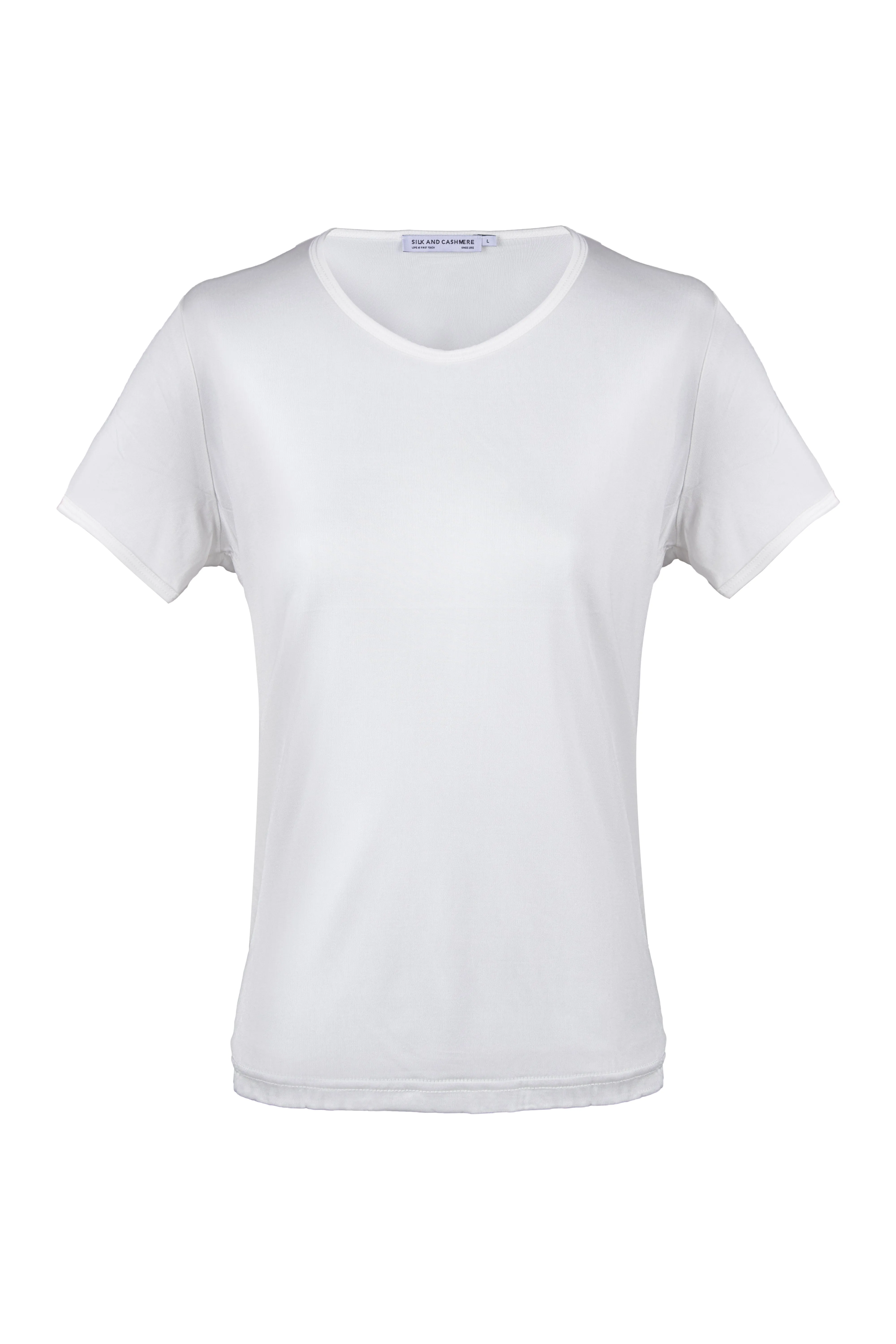 White Marina Silk Blend Round Neck T-Shirt