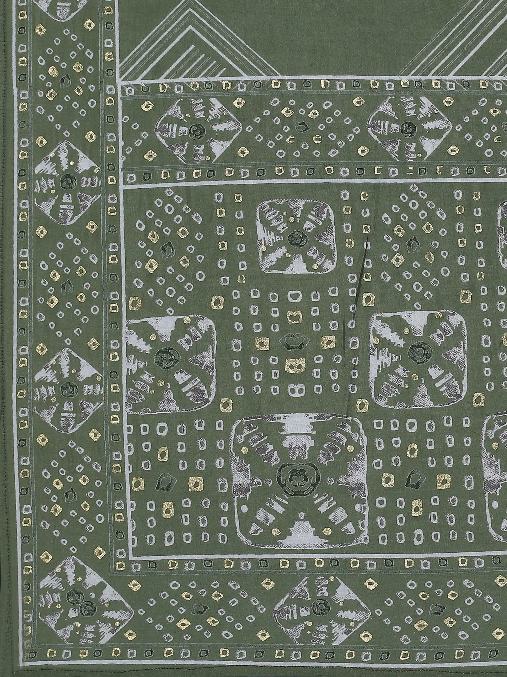Women Olive Geometric Printed Kurta Comfort Pant Dupatta