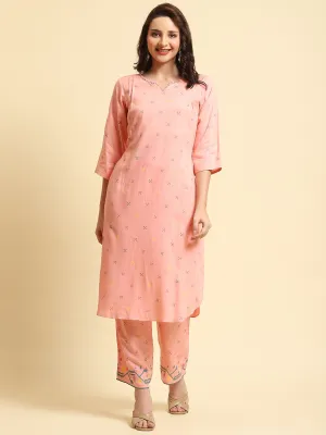 Women Pink Geometric Printed Kurta With Comfort Pant