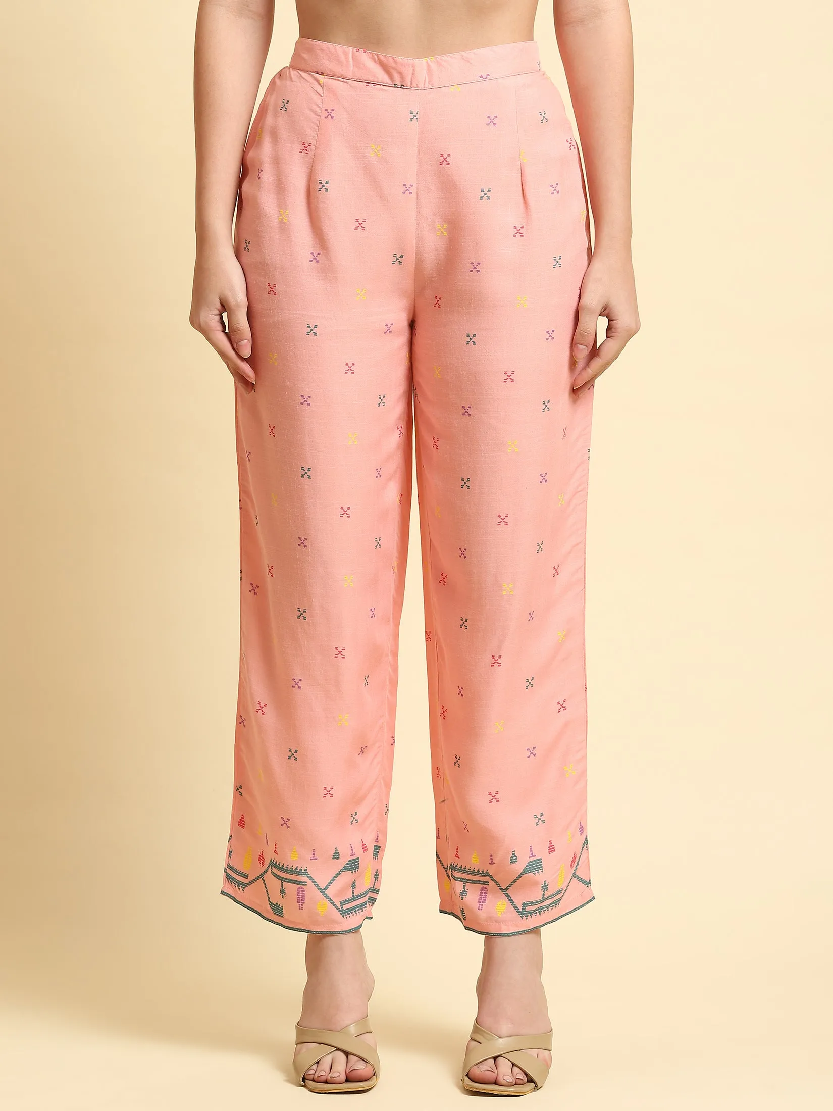 Women Pink Geometric Printed Kurta With Comfort Pant