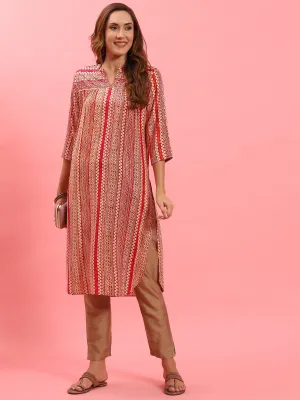 Women Pink Geometric Printed Kurta