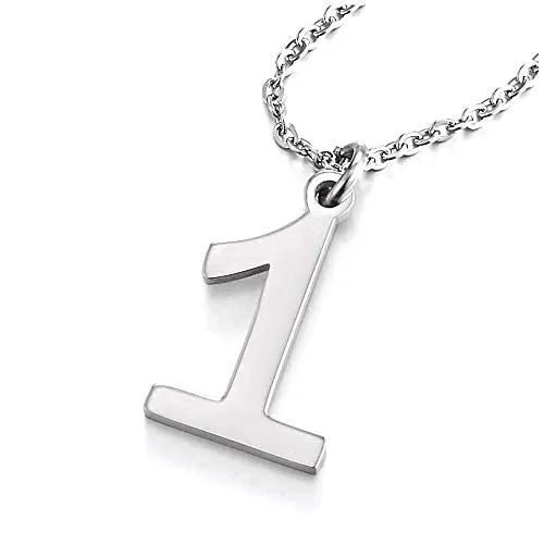 Womens Mens Stainless Steel Arabic Numerals Number 1-8 Pendant Necklace with Adjustable Rope Chain