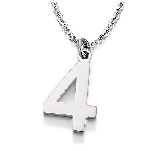 Womens Mens Stainless Steel Arabic Numerals Number 1-8 Pendant Necklace with Adjustable Rope Chain