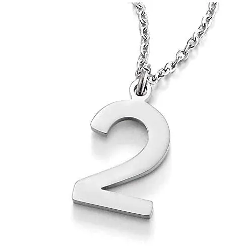 Womens Mens Stainless Steel Arabic Numerals Number 1-8 Pendant Necklace with Adjustable Rope Chain