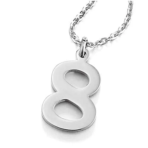 Womens Mens Stainless Steel Arabic Numerals Number 1-8 Pendant Necklace with Adjustable Rope Chain