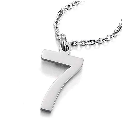 Womens Mens Stainless Steel Arabic Numerals Number 1-8 Pendant Necklace with Adjustable Rope Chain