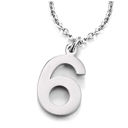 Womens Mens Stainless Steel Arabic Numerals Number 1-8 Pendant Necklace with Adjustable Rope Chain