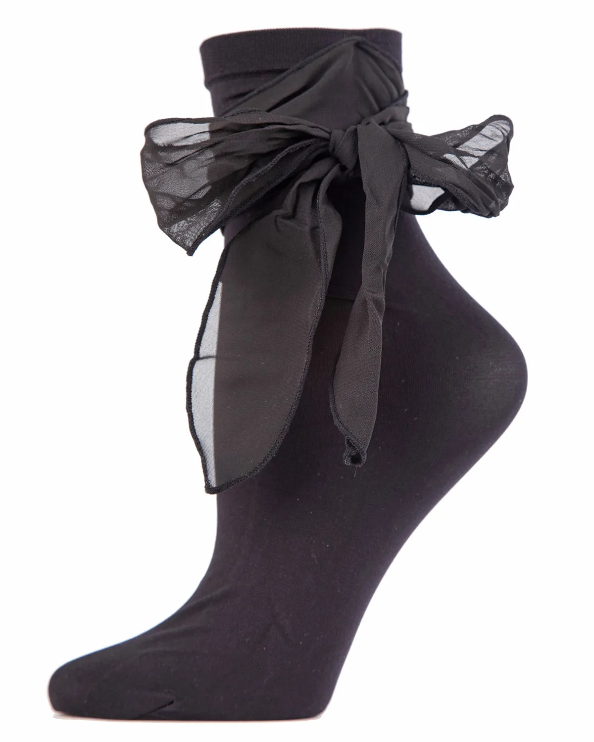 Women's Opaque Chiffon Bow Trim Ankle Sock