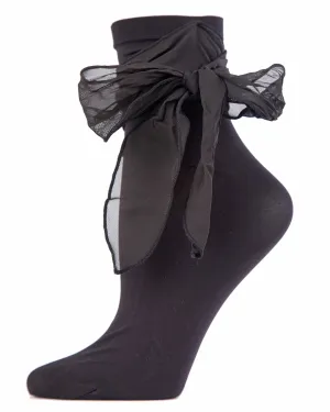 Women's Opaque Chiffon Bow Trim Ankle Sock