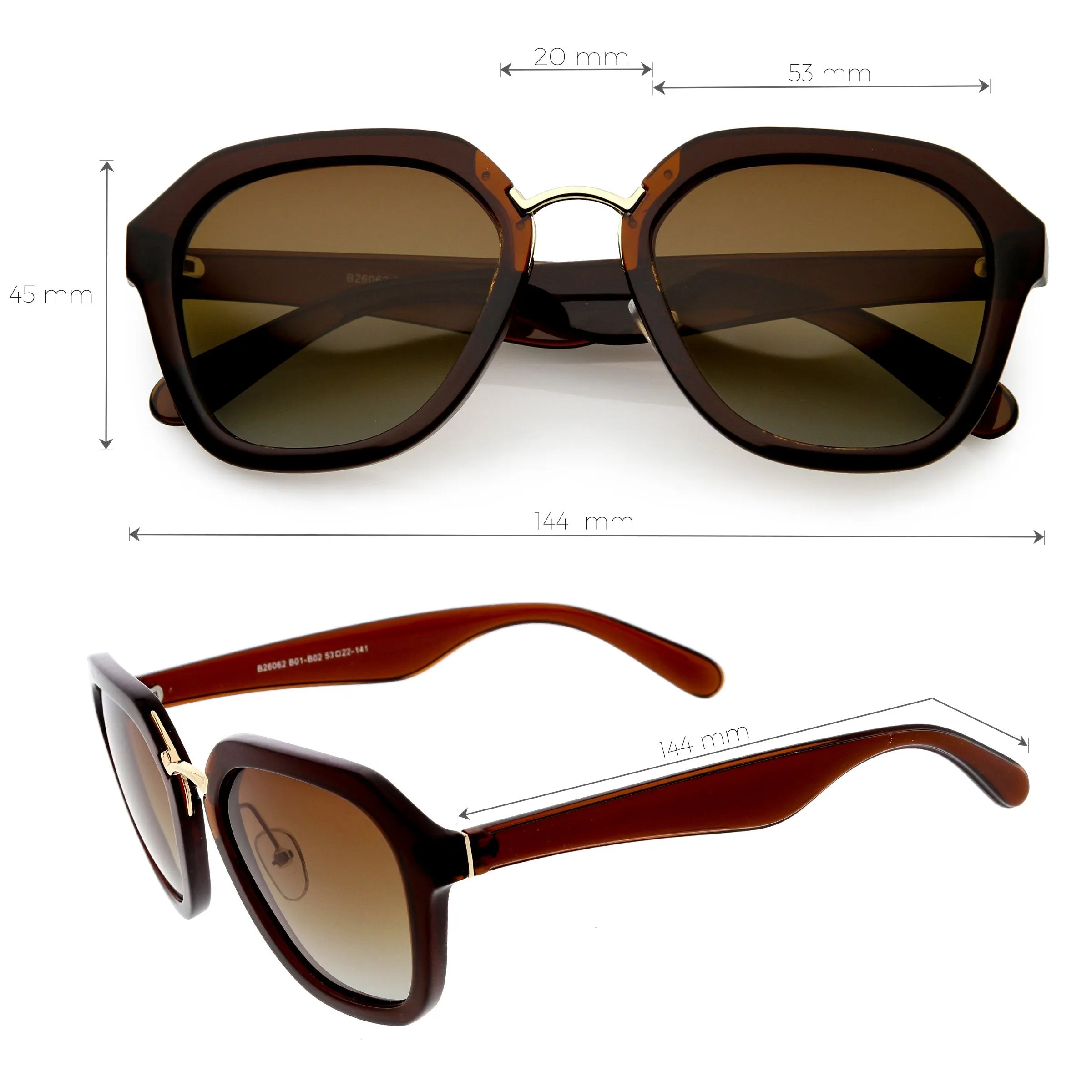 Women's Oversize Designer Geometric Polarized Lens Sunglasses C895