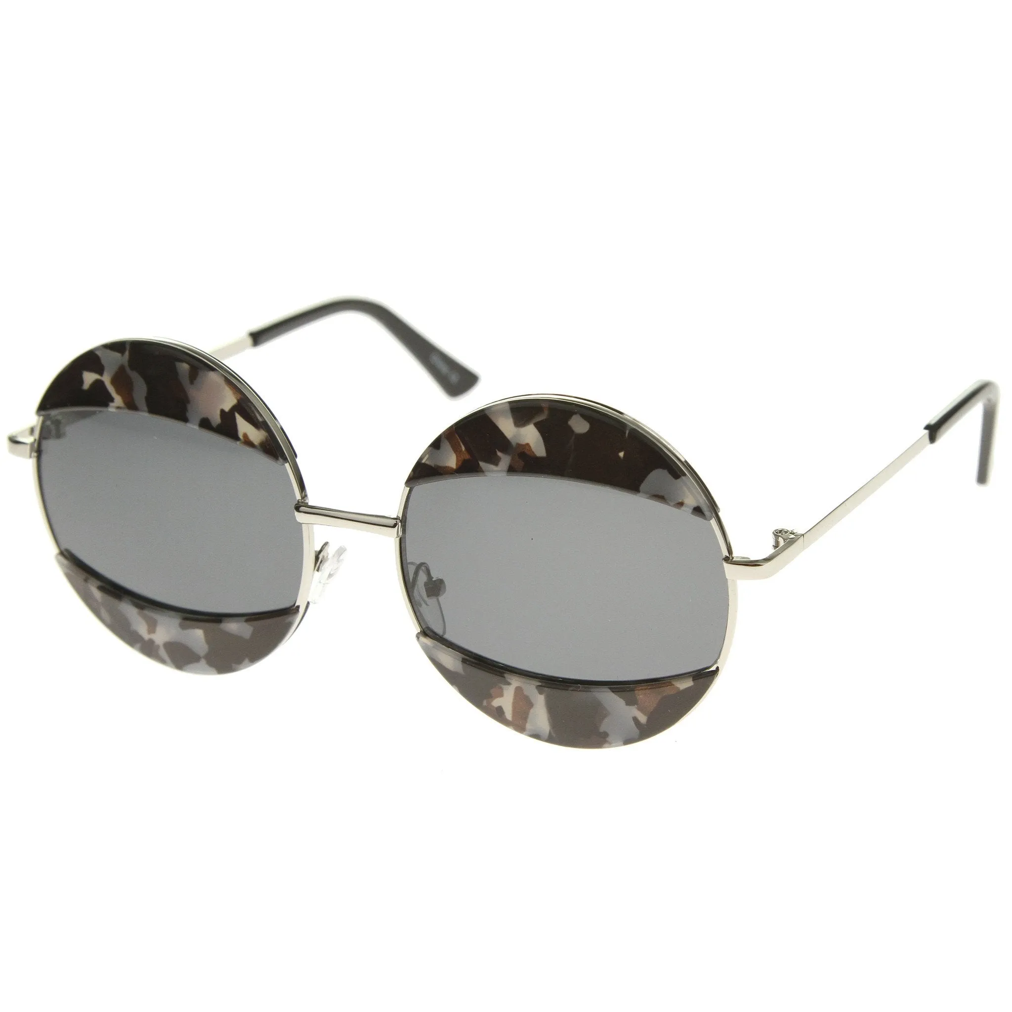Women's Oversize Round Eyelid Metal Sunglasses A131