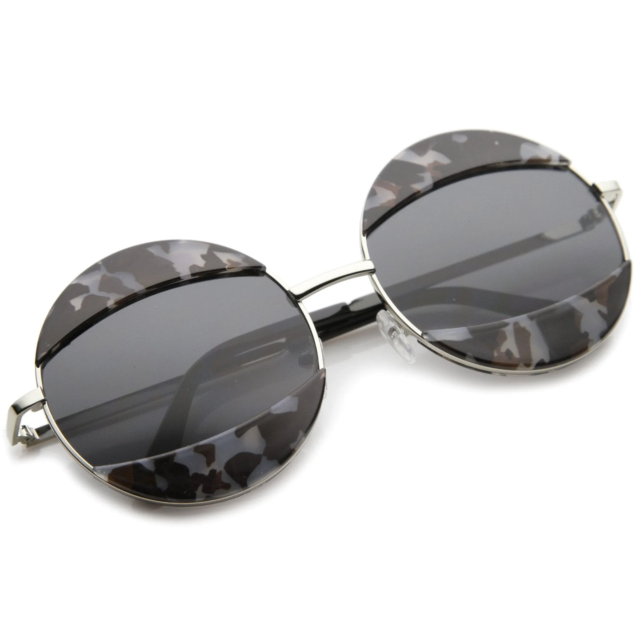 Women's Oversize Round Eyelid Metal Sunglasses A131