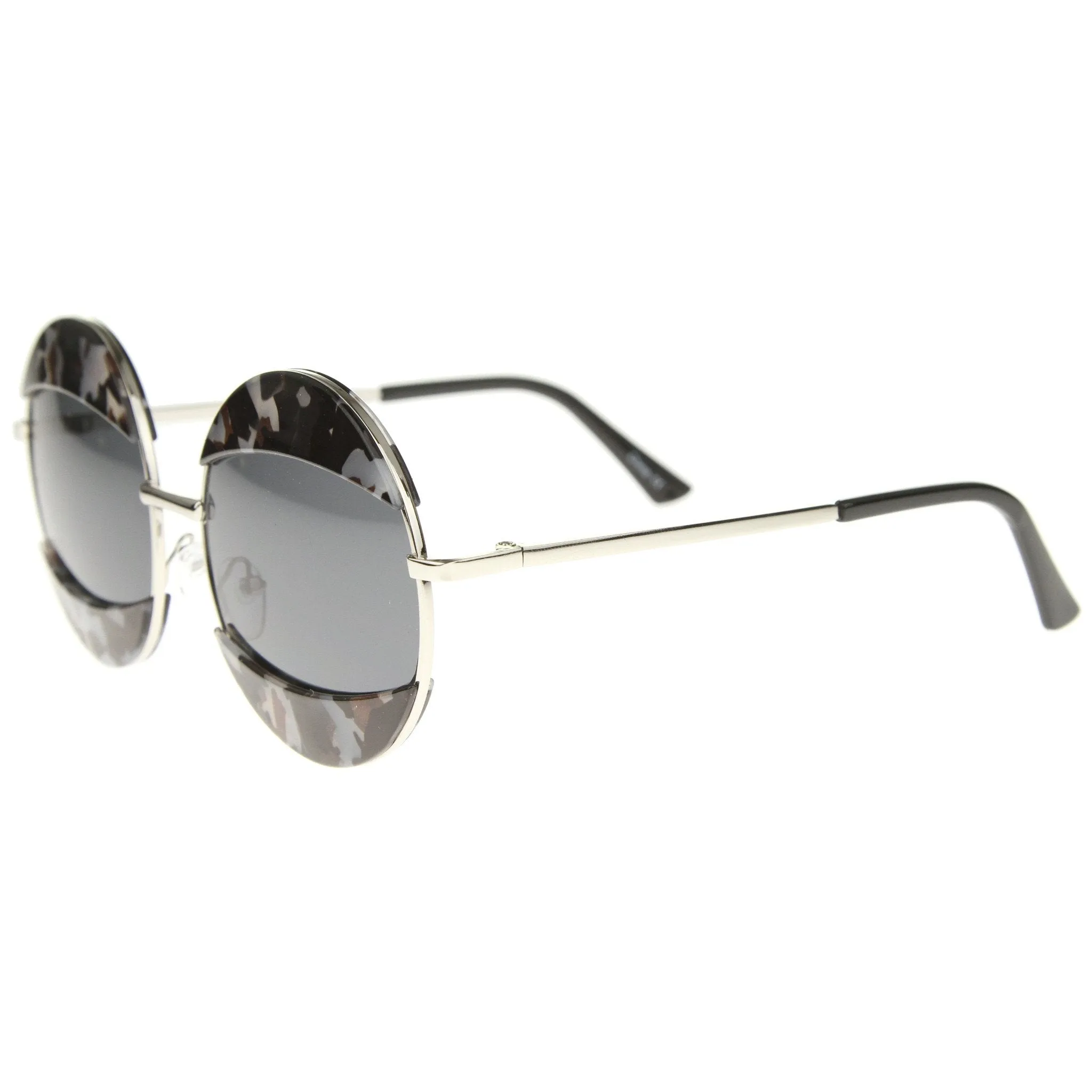 Women's Oversize Round Eyelid Metal Sunglasses A131