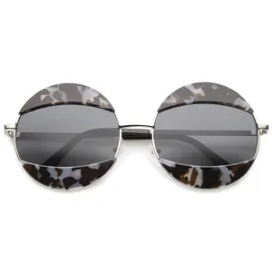 Women's Oversize Round Eyelid Metal Sunglasses A131